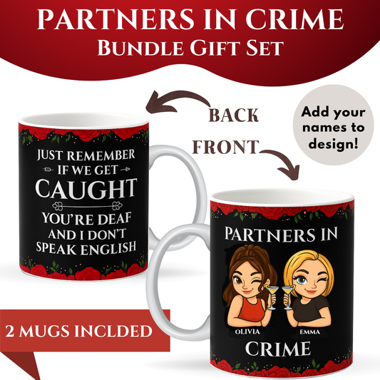 PARTNERS IN CRIME (Personalised) | Bundle Gift Set, Two Mugs Included For Each Bestie